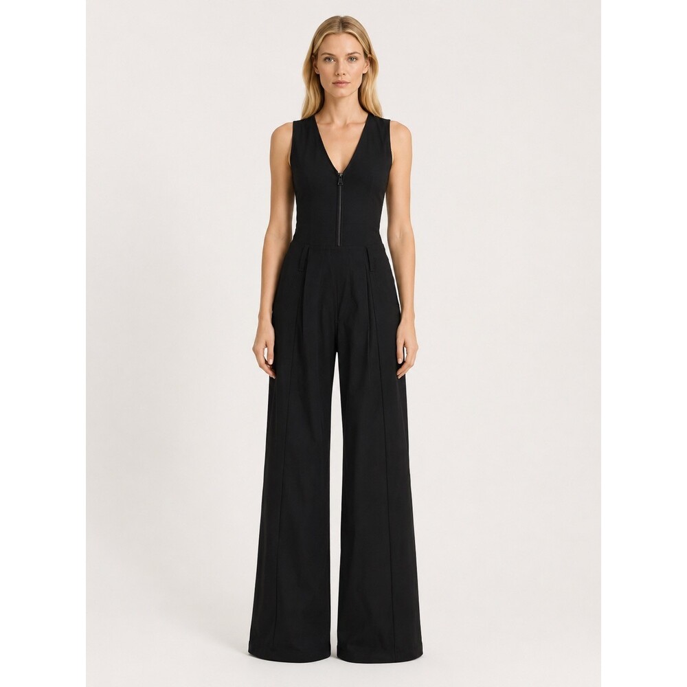 Rivet Utility Trailblazer Jumpsuit size small Black Stretch Taffeta Wide Leg NWT